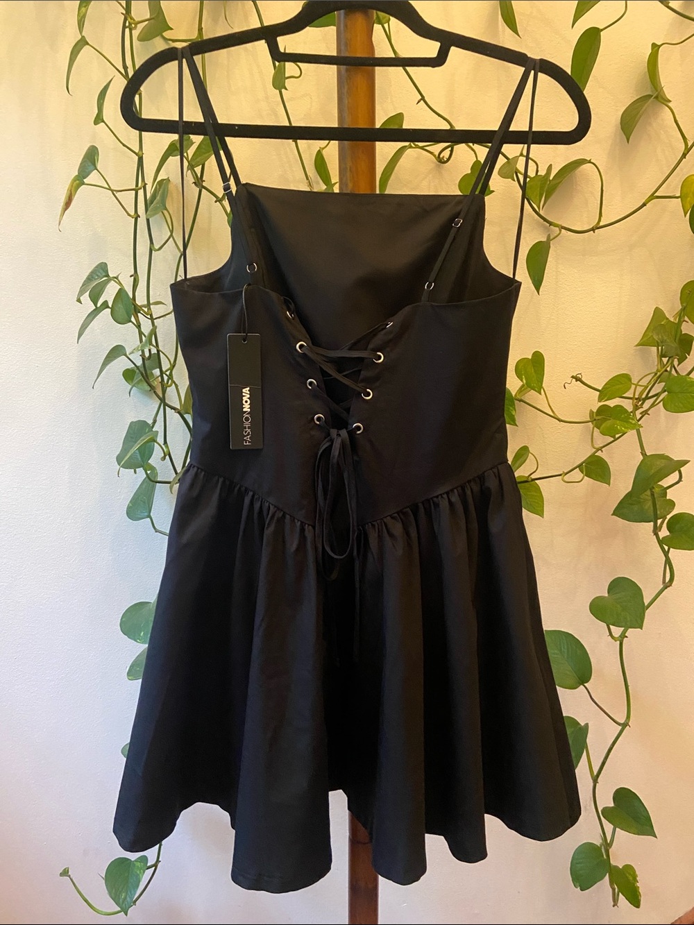 Edgy Black Poplin Mini Dress - Picture 3 of 11
